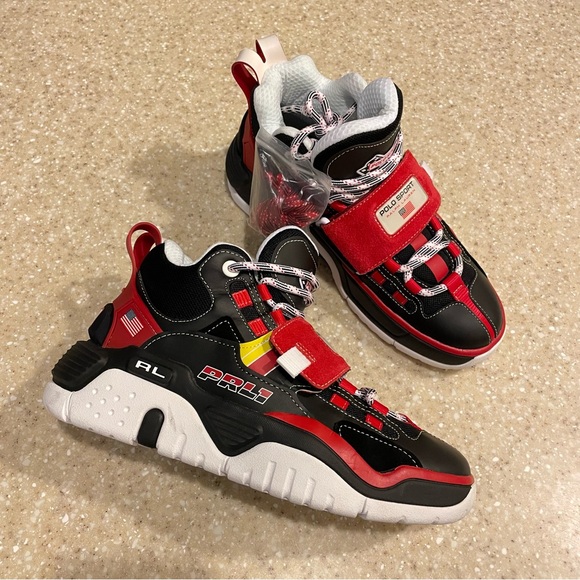 Polo Ralph Lauren Other - Polo Ralph Lauren Ps100 High Top Sneaker Shoe Preppy Red Black Mens 8.5 Athletic